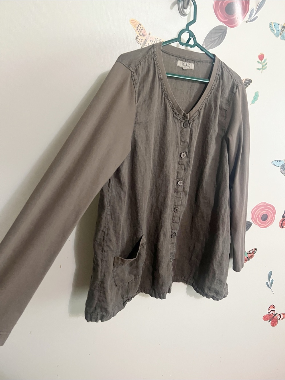 Flax Gray Button-Front Linen Blend Tunic Jacket